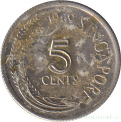 Монета. Сингапур. 5 центов 1969 год.