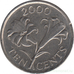 Монета. Бермудские острова. 10 центов 2000 год.