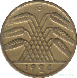 Монета. Германия. Веймарская республика. 10 рейхспфеннигов 1924 год. Монетный двор - Карлсруэ (G).