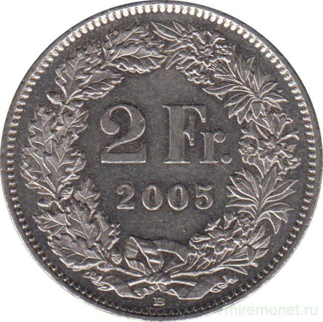 Монета. Швейцария. 2 франка 2005 год.