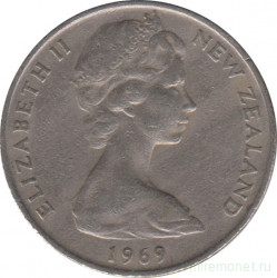 Монета. Новая Зеландия. 20 центов 1969 год.