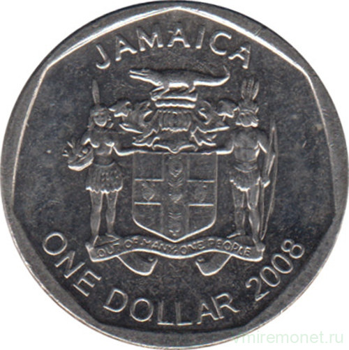 Монета. Ямайка. 1 доллар 2008 год. Форма - круг.