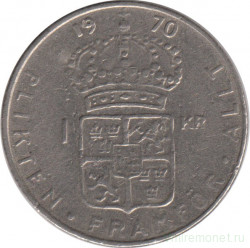 Монета. Швеция. 1 крона 1970 год.
