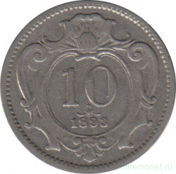 Монета. Австро-Венгерская империя. 10 геллеров 1893 год.