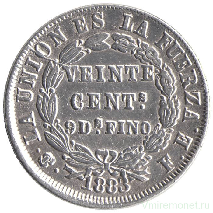 Монета. Боливия. 20 сентаво 1883 год.