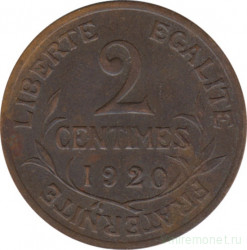 Монета. Франция. 2 сантима 1920 год.