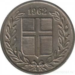 Монета. Исландия. 25 аурар 1962 год.