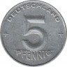 Монета. ГДР. 5 пфеннигов 1952 года (Е). рев.