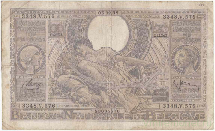 Банкнота. Бельгия. 100 франков (20 бельгас) 1938 год. Тип 107(3) (05.02.38).