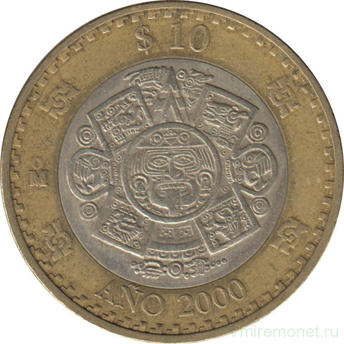 Монета. Мексика. 10 песо 2000 год. Милениум.