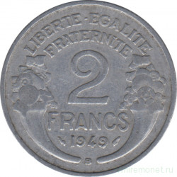 Монета. Франция. 2 франка 1949 год. Монетный двор - Бомонт (B).