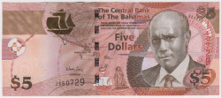 Банкнота. Багамские острова. 5 долларов 2013 год.