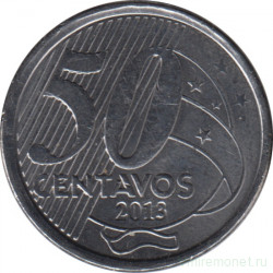 Монета. Бразилия. 50 сентаво 2013 год.