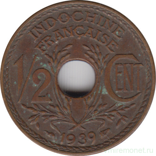 Монета. Французский Индокитай. 1/2 сантима 1939 год. Бронза.