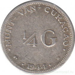 Монета. Кюрасао (Нидерландские Антилы). 1/4 гульдена 1944 год.