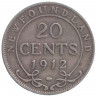 Монета. Ньюфаундленд. 20 центов 1912 год.