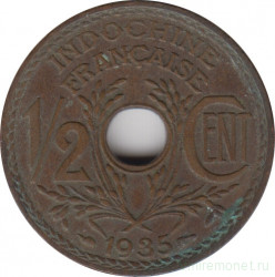 Монета. Французский Индокитай. 1/2 сантима 1935 год.