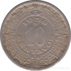 Монета. Мексика. 10 сентаво 1936 год.