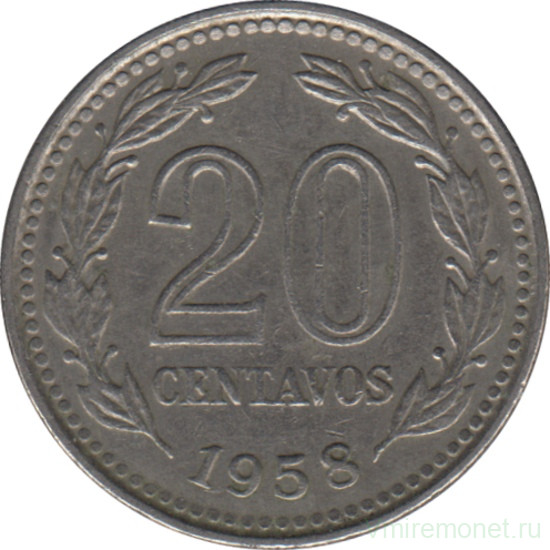Монета. Аргентина. 20 сентаво 1958 год.