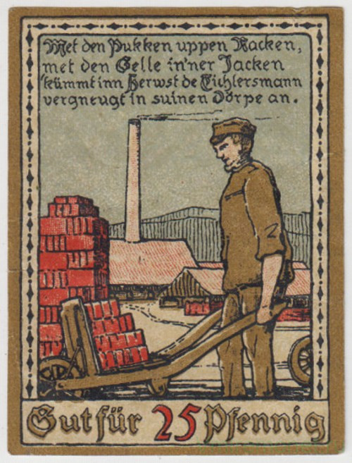 Бона. Нотгельд. Германия. Город Лаге. 25 пфеннигов 1921 год. Вариант 757.2.1.