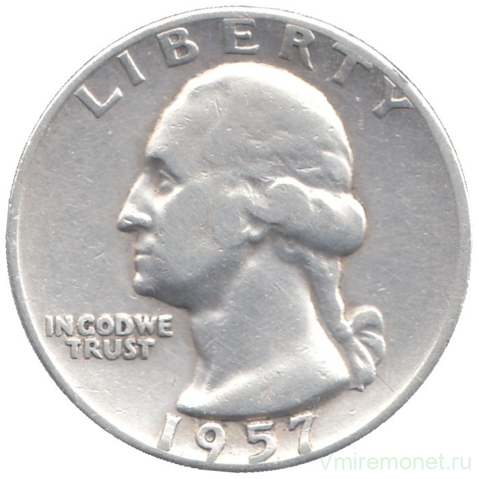 Монета. США. 25 центов 1957 год.