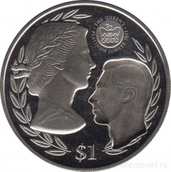 Монета. Великобритания. Британские Виргинские острова. 1 доллар 2022 год. 75 лет свадьбе Королевы Елизаветы II и Принца Филиппа.