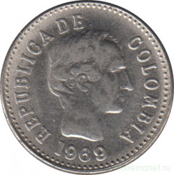 Монета. Колумбия. 10 сентаво 1969 год. Новый тип.