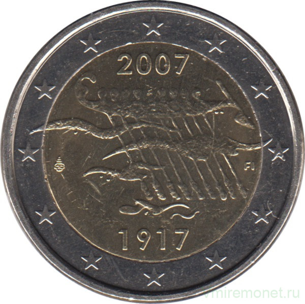 Монета. Финляндия. 2 евро 2007 год. 90 лет независимости Финляндии.