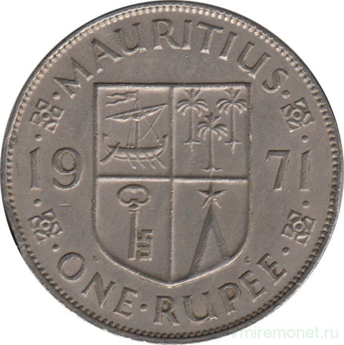 Монета. Маврикий. 1 рупия 1971 год.