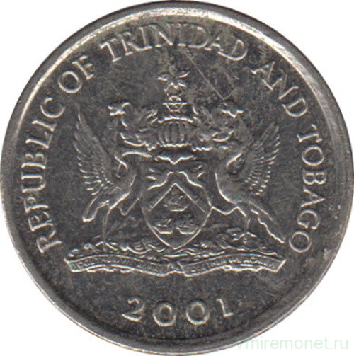 Монета. Тринидад и Тобаго. 10 центов 2001 год.