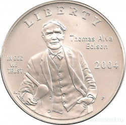Монета. США. 1 доллар 2004 год (P). 125 лет лампочке. Томас Эдисон.