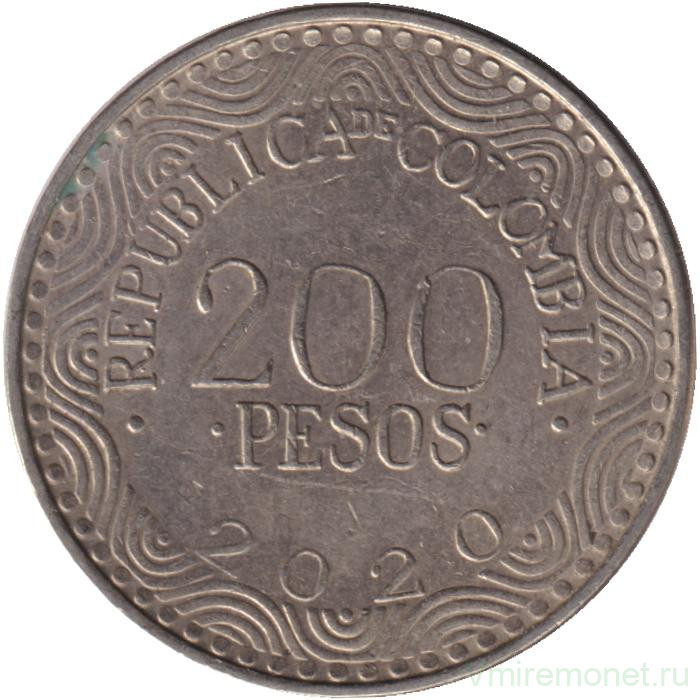 Монета. Колумбия. 200 песо 2020 год.