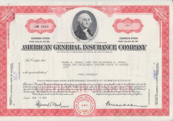Акция. США. "AMERIGAN GENERAL INSURANCE COMPANY". 200 акций 1969 год.