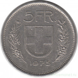 Монета. Швейцария. 5 франков 1975 год.