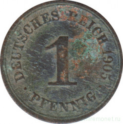 Монета. Германия (Германская империя 1871-1922). 1 пфенниг 1905 год. (F).