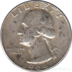 Монета. США. 25 центов 1964 год. Монетный двор D.