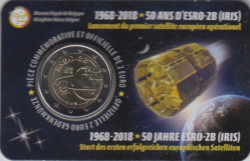 Монета. Бельгия. 2 евро 2018 год. 50 лет спутнику ESRO-2B. Блистер, коинкарта.