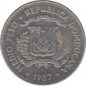 Монета. Доминиканская республика. 1/2 песо 1987 год. ав.