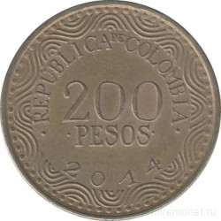 Монета. Колумбия. 200 песо 2014 год.