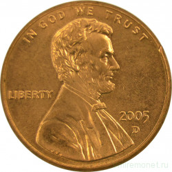 Монета. США. 1 цент 2005 год. Монетный двор D.