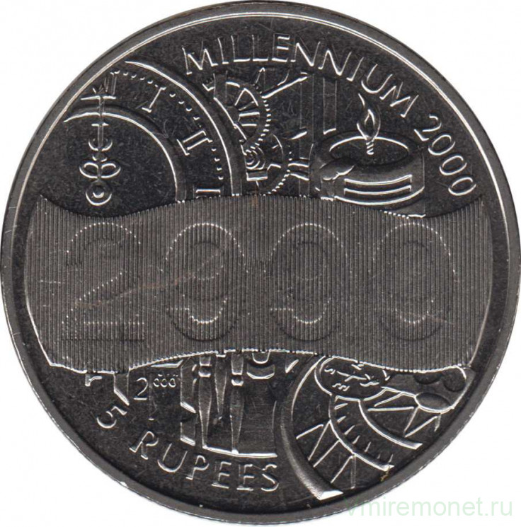 Монета. Сейшельские острова. 5 рупий 2000 год. Миллениум.