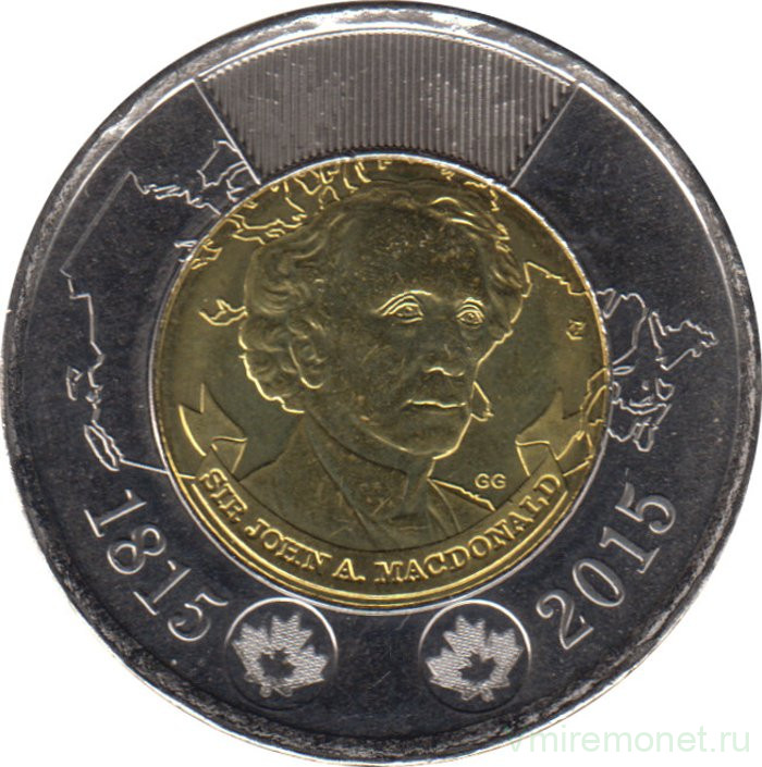 Монета. Канада. 2 доллара 2015 год. 200 лет со дня рождения Джона Макдональда.