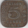 Монета. Цейлон (Шри-Ланка). 5 центов 1912 год. ав.