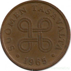 Монета. Финляндия. 5 пенни 1965 год.