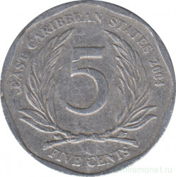 Монета. Восточные Карибские государства. 5 центов 2004 год.