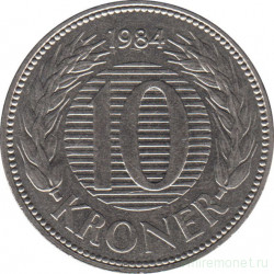 Монета. Дания. 10 крон 1984 год.