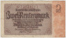 Банкнота. Германия. Веймарская республика. 2 рентенмарки 1937 год. Серийный номер - буква, 8 цифр (коричневые). ав.