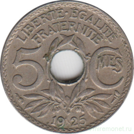Монета. Франция. 5 сантимов 1925 год.