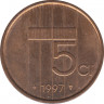 Монета. Нидерланды. 5 центов 1997 год. ав.