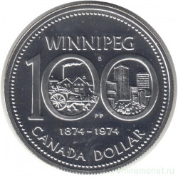 Монета. Канада. 1 доллар 1974 год. 100 лет городу Виннипег. Серебро.